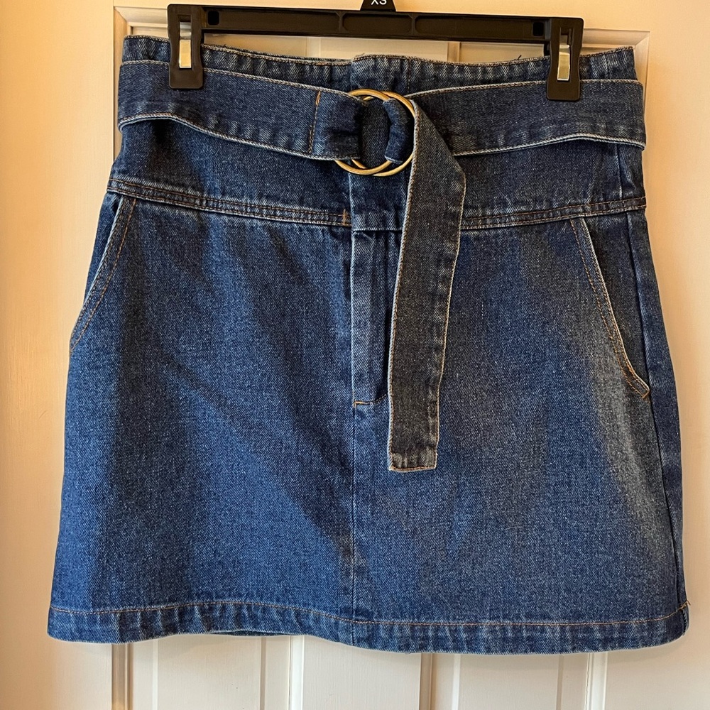 High-Rise Denim O-Ring Belted Skirt